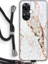 Case Company® - Hoesje met koord geschikt voor OnePlus Nord CE 3 Lite hoesje met Koord - Goud marmer - Telefoonhoesje met Zwart Koord - Bescherming aan alle Kanten en Over de Schermrand