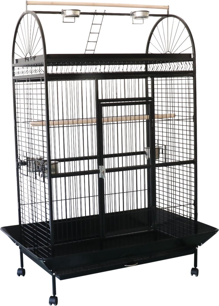 4animalz® Stevige Vogelkooi Pagegaai Xl - 66x101x177 Cm - Papagaaienkooi - Parkietenkooi - Zwart