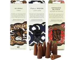 Wierookkegels Incense cones 3 x 40 stuks - Full Moon - Myrr - Dragon Blood