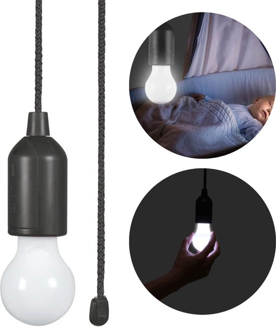 Lampe Cheqo® Pull - Lampe de tente - Lampe de camping - Lampe de lecture - Lampe de lit - Lampe de placard - Lampe suspendue - Spot suspendu - 90cm - Sur piles - LED
