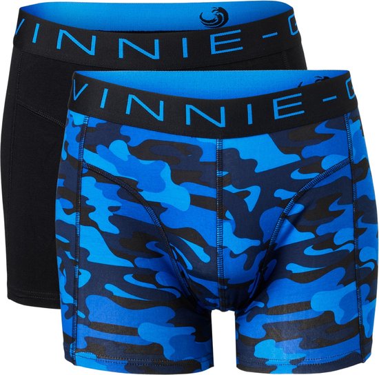 Vinnie-G Boxershorts 2-pack Black /Blue Army - Maat S - Heren Onderbroeken Zwart/Blauw/Legerprint - Geen irritante Labels - Katoen heren ondergoed