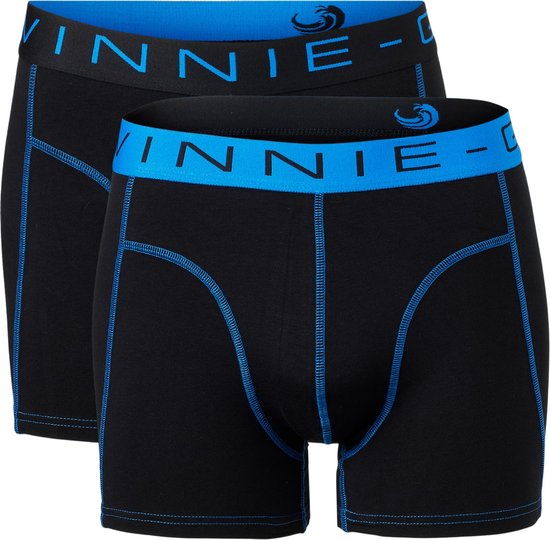 Vinnie-G Boxershorts 2-pack Black/Blue Stitches - Maat S - Heren Onderbroeken Zwart - Geen irritante Labels - Katoen heren ondergoed