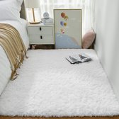 Vloerkleden voor de slaapkamer, pluizig zacht hoogpolig tapijt, antislip tapijt, woonkamer, moderne tapijten, wasbaar (185 x 185 cm, wit)