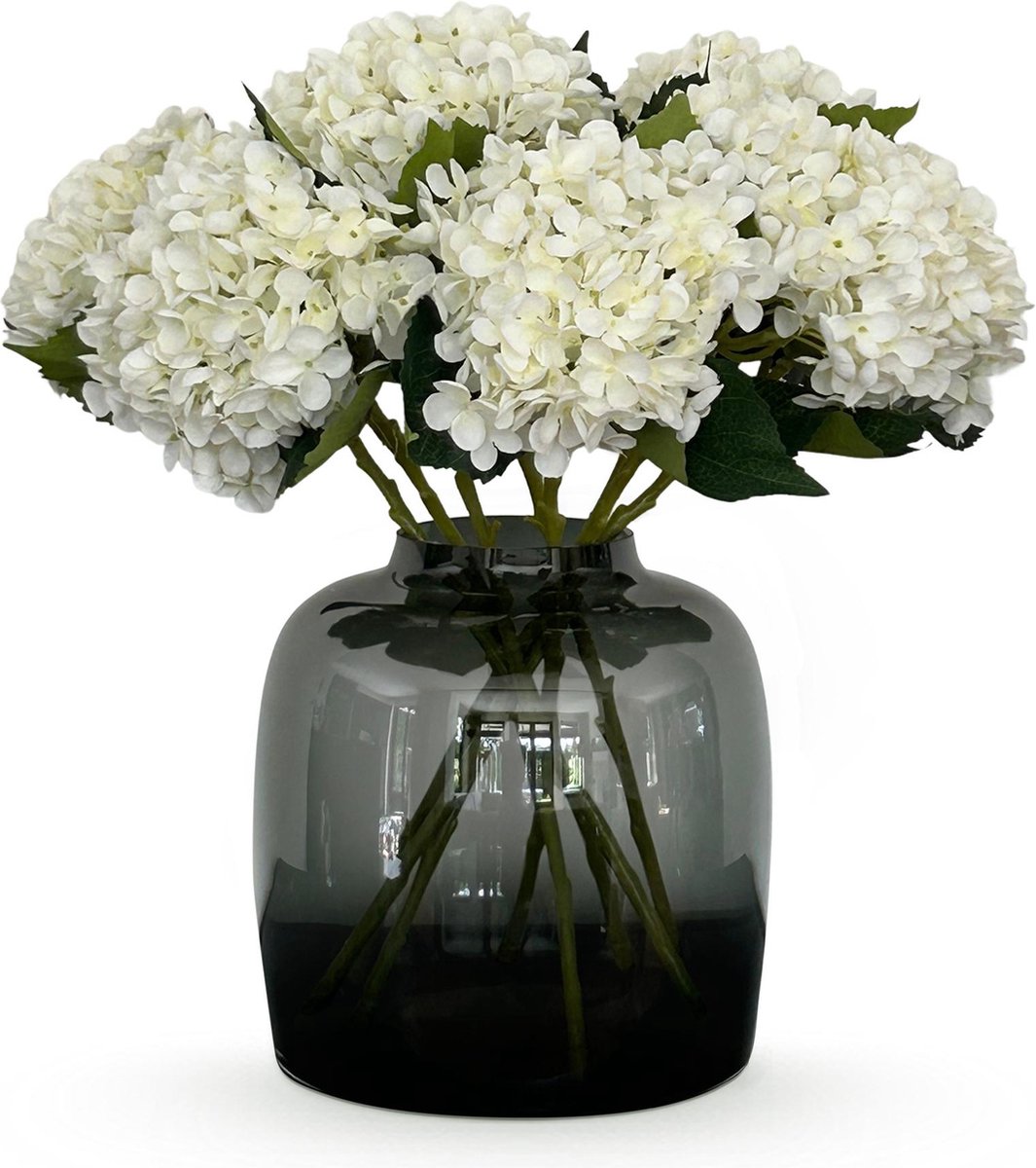 Kunstbloemen - Hortensia bloem wit x 8 - 52cm