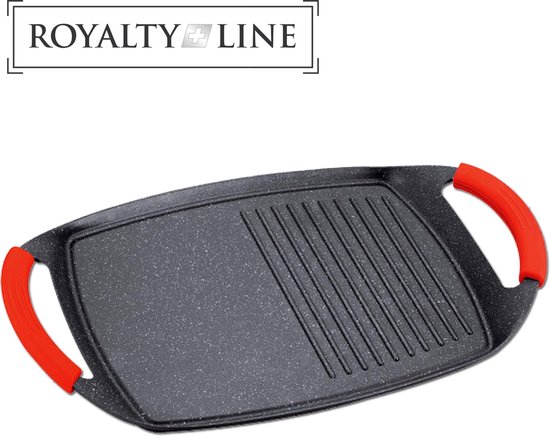 Royalty Line ® BTG47M Grillplaat Inductie - 47 cm - Plancha Inductie Met Ribbels - Grillpan Voor Alle Warmtebronnen - Grill Pan Met Afneembare Handvatten - Zwart