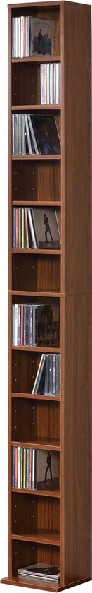 CD/DVD Kast Compartiment Sylvia - Kast - Met 12 Planken - 120x20x20 cm - Walnootkleurig - Spaanplaat - Modern Design