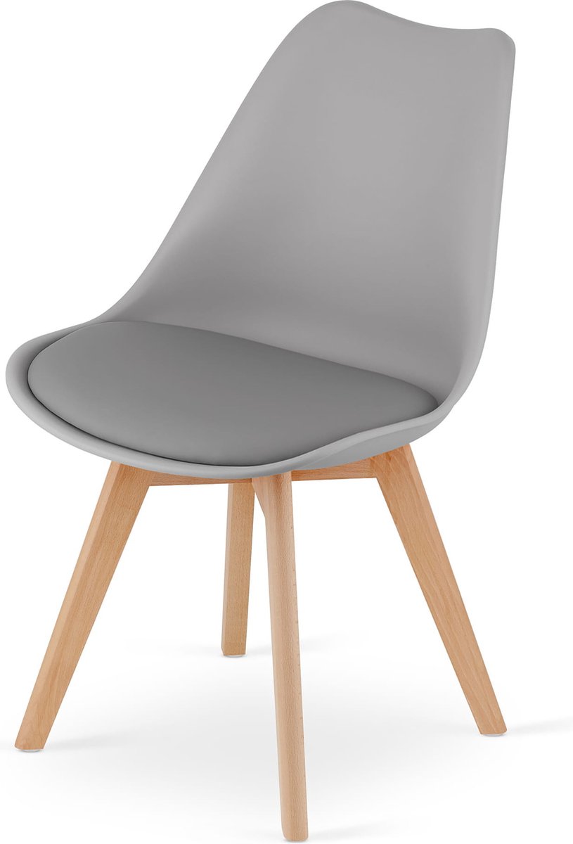 MARK - Eetkamerstoel - eco leer - beuken poten - grijs