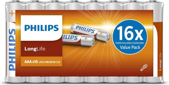 Magistraat hersenen Centimeter Philips LongLife Batterijen AAA - voordeelverpakking - 16 stuks | bol.com