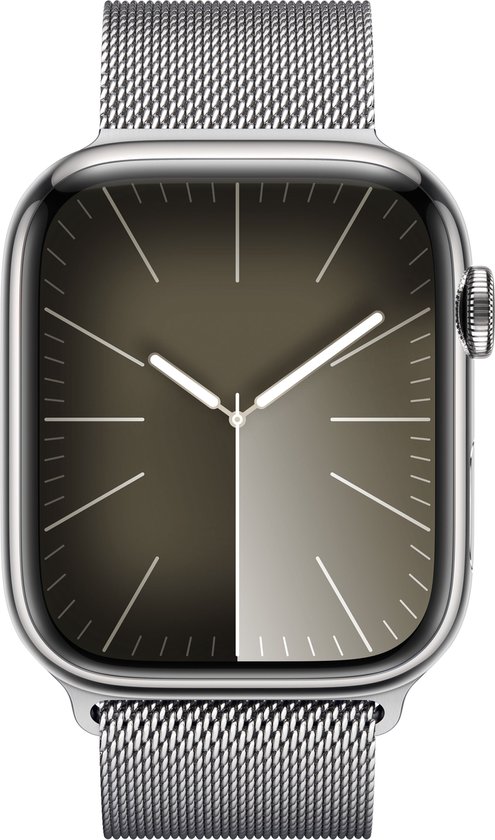Apple Watch Series 9 - GPS + Cellular - 45 mm - Boîtier en acier inoxydable argenté avec Loop milanaise argentée