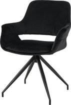 Nuvolix velvet eetkamerstoel met armleuning "Stockholm" - stoel met armleuningen - eetkamerstoel - velvet stoel - zwart