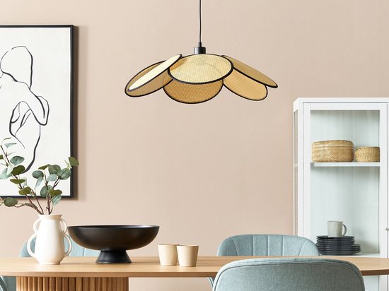 MEROO - Lampe à suspension - Zwart/ Naturel - Rotin