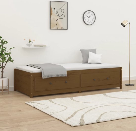 The Living Store Massief grenenhouten bed - Slaapbank - 205.5 x 85.5 x 44 cm - Honingbruin