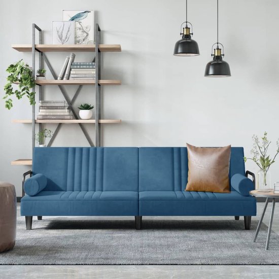 The Living Store Slaapbank Fluwelen bank - 205 x 89 x 70 cm - Verstelbare rugleuning - Comfortabele zitting - Praktische kussens