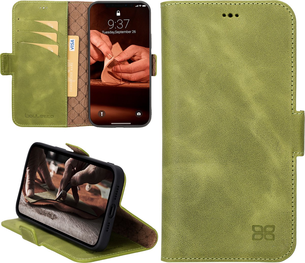 Pulledro geschikt voor iPhone 15 Pro Max Lederen BookCase Hoesje - Andalusian Green