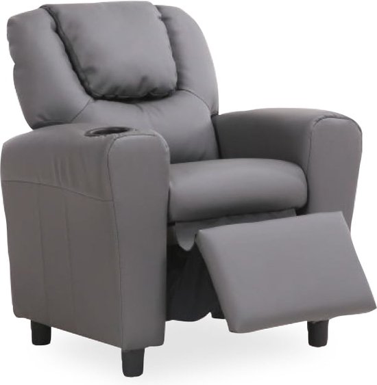 Relaxfauteuil Kids Grijs - Kunstleer - Zithoogte 36 cm - Zitdiepte 30 cm