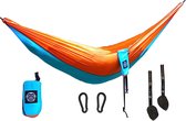 Hangmat incl. ophangset, 275 x 140 cm, outdoor, reizen, trekking en camping, reis, tuin, strand (blauw/oranje)