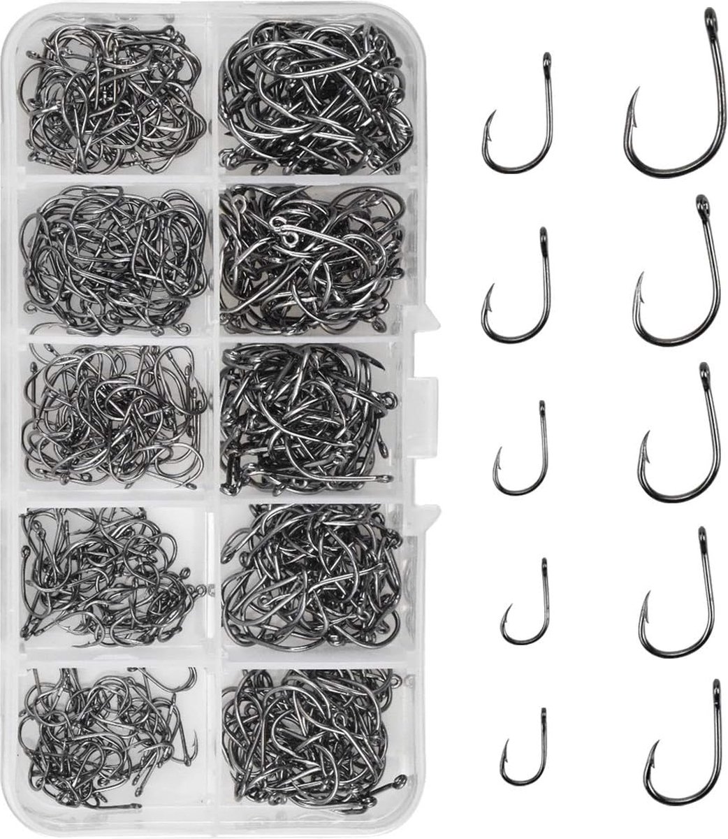 Vishaken Set - 500 Stuks - Met Oog - 10 Maten - Alle Vissoorten - Hengelsport Accessoires - Smartkabel.nl