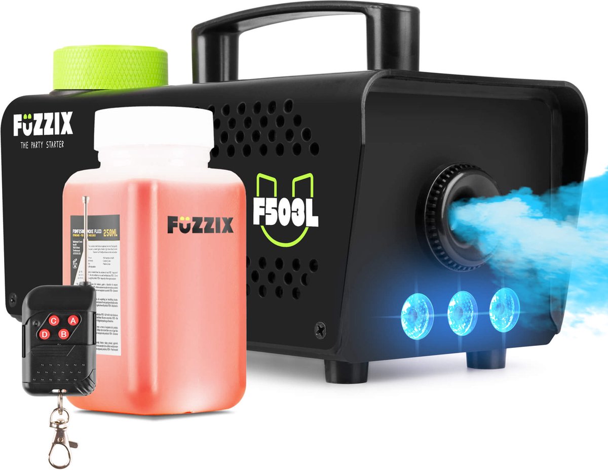Rookmachine - met 250 ml rookvloeistof - Fuzzix F503 - Rook machine met draadloze afstandsbediening - Ingebouwde RGB Leds - Fuzzix