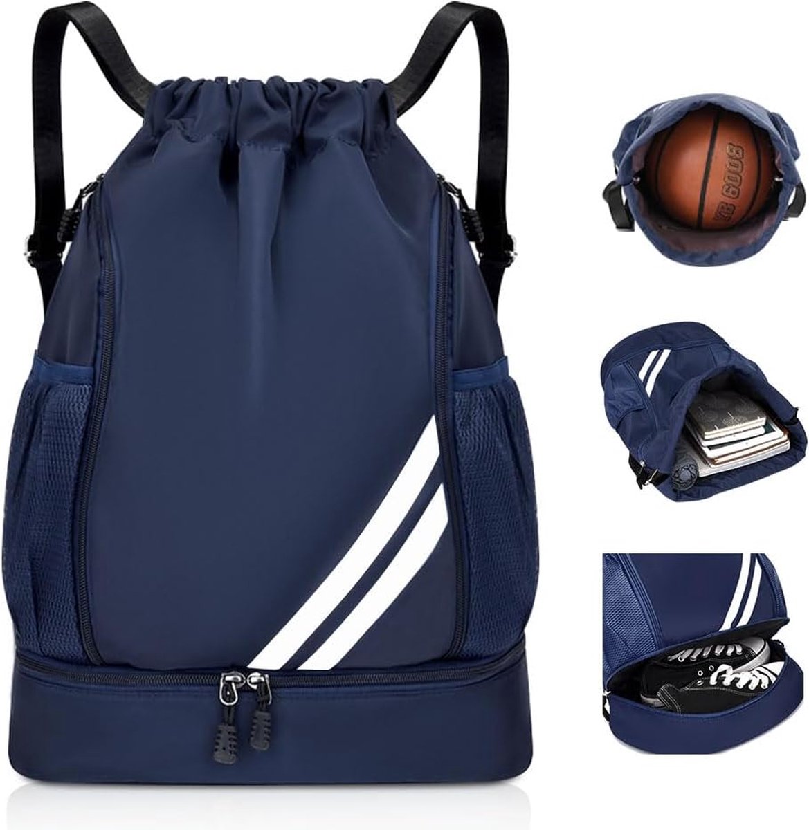 SHOP YOLO-Sporttas heren-verstelbare sporttas met schoenenvak-waterdichte -Donkerblauw