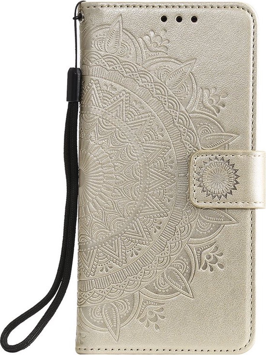 Shop4 - Geschikt voor Xiaomi 12 Hoesje - Wallet Case met Pasjeshouder Mandala Patroon Goud