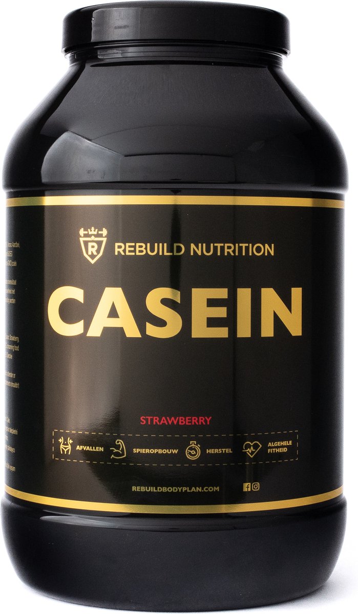 Goedkoopste Rebuild Nutrition Casein - Nacht Proteïne/Caseïne Micellaire/Eiwitshake - Langzame Eiwitten - Aardbei smaak - Eiwitgehalte 90 - 1000 gram