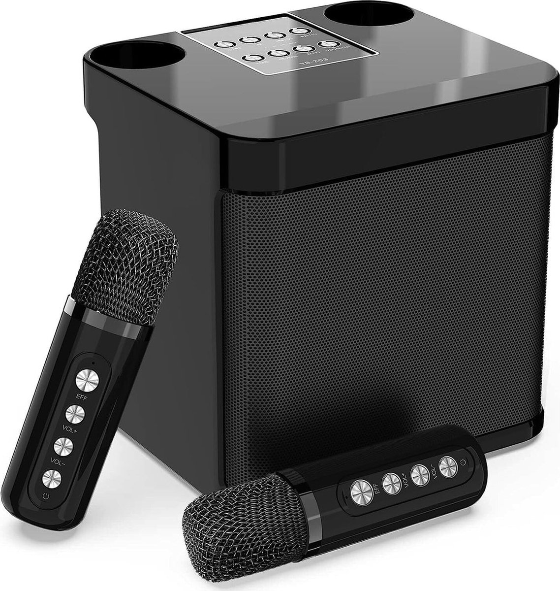 Karaoke Set Zwart met 2 draadloze microfoons - Draagbare Karaoke Speaker - Karaokeset voor Volwassenen en Kinderen - Karaoke microfoon bluetooth - Karaoke set voor TV - Kado - Cadeau - 