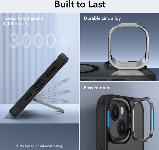 ESR Classic Hybrid HaloLock Coque adaptée pour Apple iPhone 15 – Compatible avec MagSafe – Coque arrière avec support – Béquille pour appareil photo – Zwart transparent