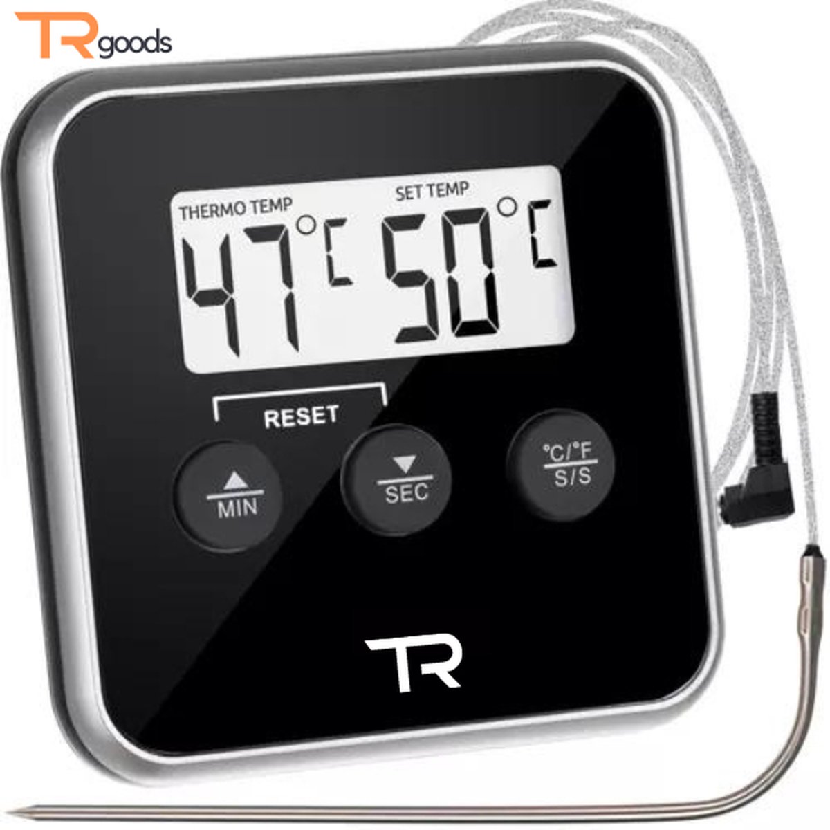 T.R. Goods - Keuken Thermometer met Sonde - Temperatuur Waarschuwing Functie - Keuken thermometer, barbecue, digitale, kerntemperatuur, vleesthermometer, thermometer