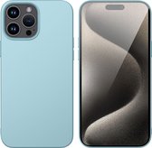 Hoesje Geschikt voor iPhone 15 Pro Max– Zacht siliconen Liquid Backcover – Blauw