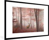Affiche avec cadre Cerf - Forêt - Rouge - Automne - 90x60 cm