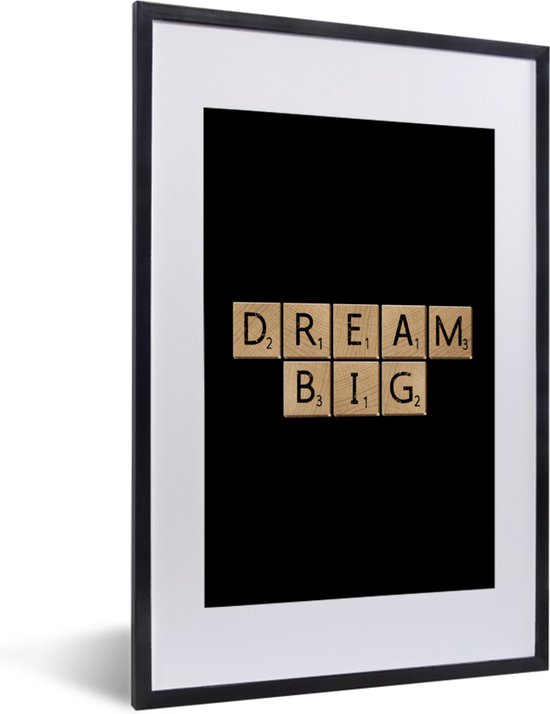 Citation Scrabble Dream Big sur fond noir 40x60 cm