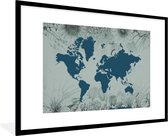 Fotolijst incl. Poster - Wereldkaart - Grijs - Blauw - 120x80 cm - Posterlijst