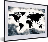 Fotolijst incl. Poster - Wereldkaart - Hout - Zwart - 60x40 cm - Posterlijst