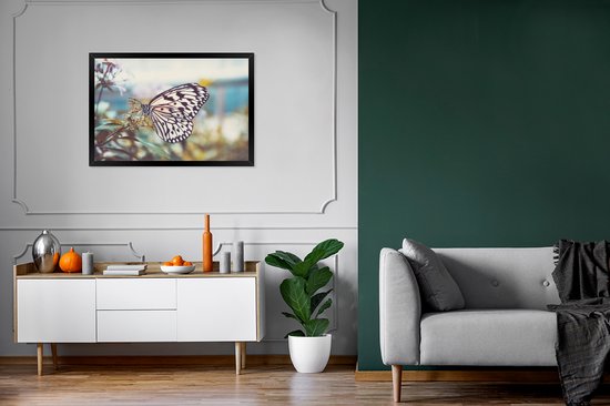 Fotolijst incl. Poster - Vlinder - Bloemen - Lente - 90x60 cm - Posterlijst