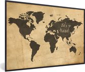 Fotolijst incl. Poster - Wereldkaart - Vintage - Quote - 30x20 cm - Posterlijst