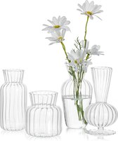 Kleine vazen ​​voor tafeldecoratie, 4 stuks mini vazenset, geglazuurde bloemenvazen, betrouwbare glazen vas, diverse matten, voor decoratie, woonkamer, modern, bruiloftsdecoratie, tafel