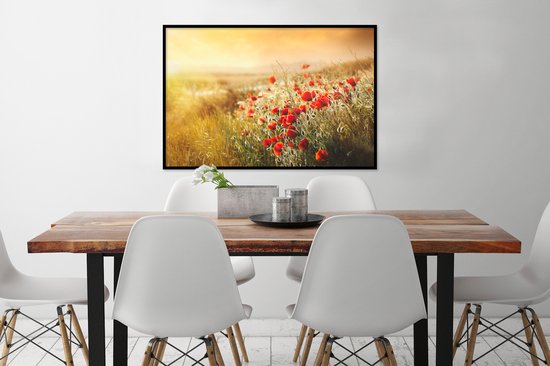Affiche avec cadre Coquelicot - Coquelicots au soleil cadre photo noir - cadre photo noir - 120x80 cm - Affiche avec cadre