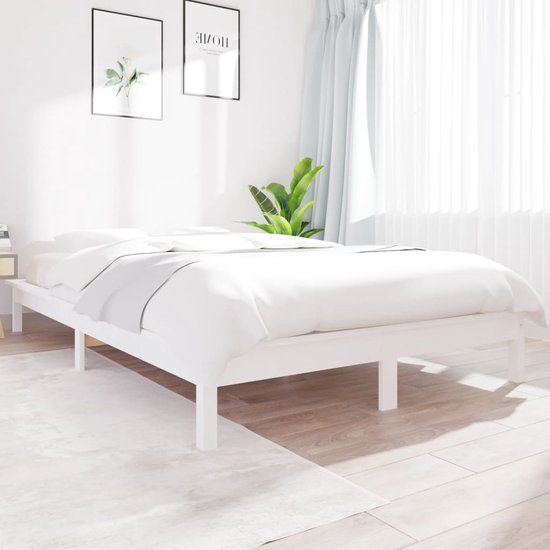 The Living Store Bed - Grenenhout - 140x190 cm - Wit - Rustieke uitstraling