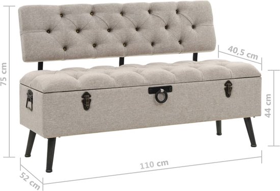 vidaXL Banc de rangement avec dossier 110 cm Tissu Crème - Banc de rangement - Bancs de rangement - Banc de rangement - Bancs de rangement