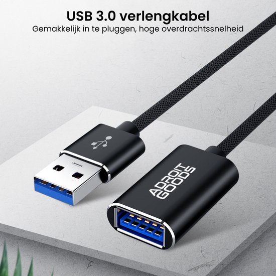 Câble d'extension USB AdroitGoods 2 mètres - USB 3.0 - Zwart