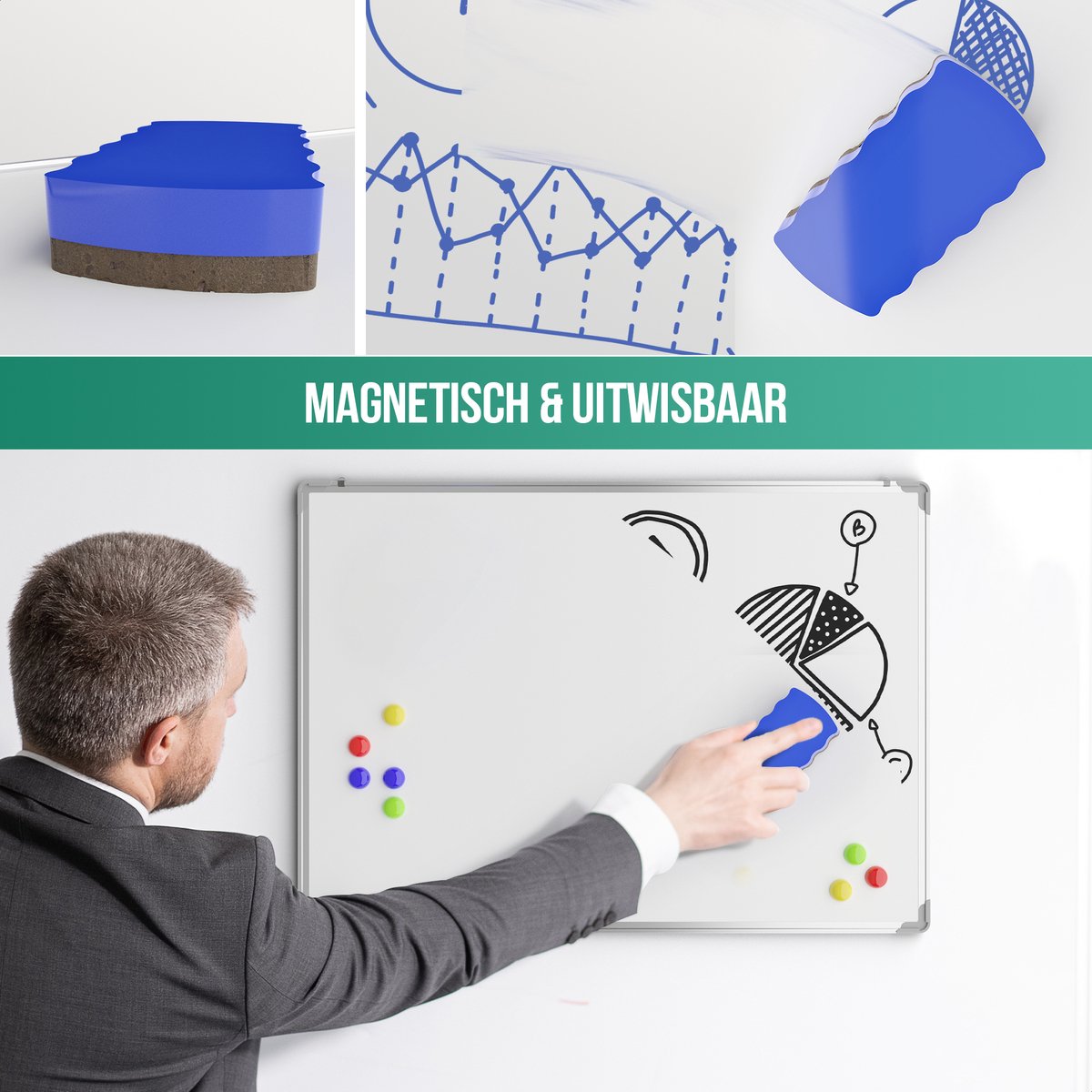 Avalo Whiteboard 60x90 cm - 14 in 1 set - Whiteboard Magnetisch inclusief Markers, Magneten & Wisser thumbnail 4