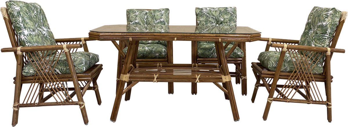 NOVA DINING SET Eetset, tafel + 4 stoelen, binnen/buiten, 80x140cm - Palm