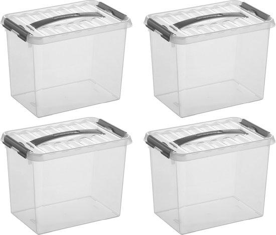 Sunware - Q-line opbergbox 9L - Set van 4 - Transparant/grijs
