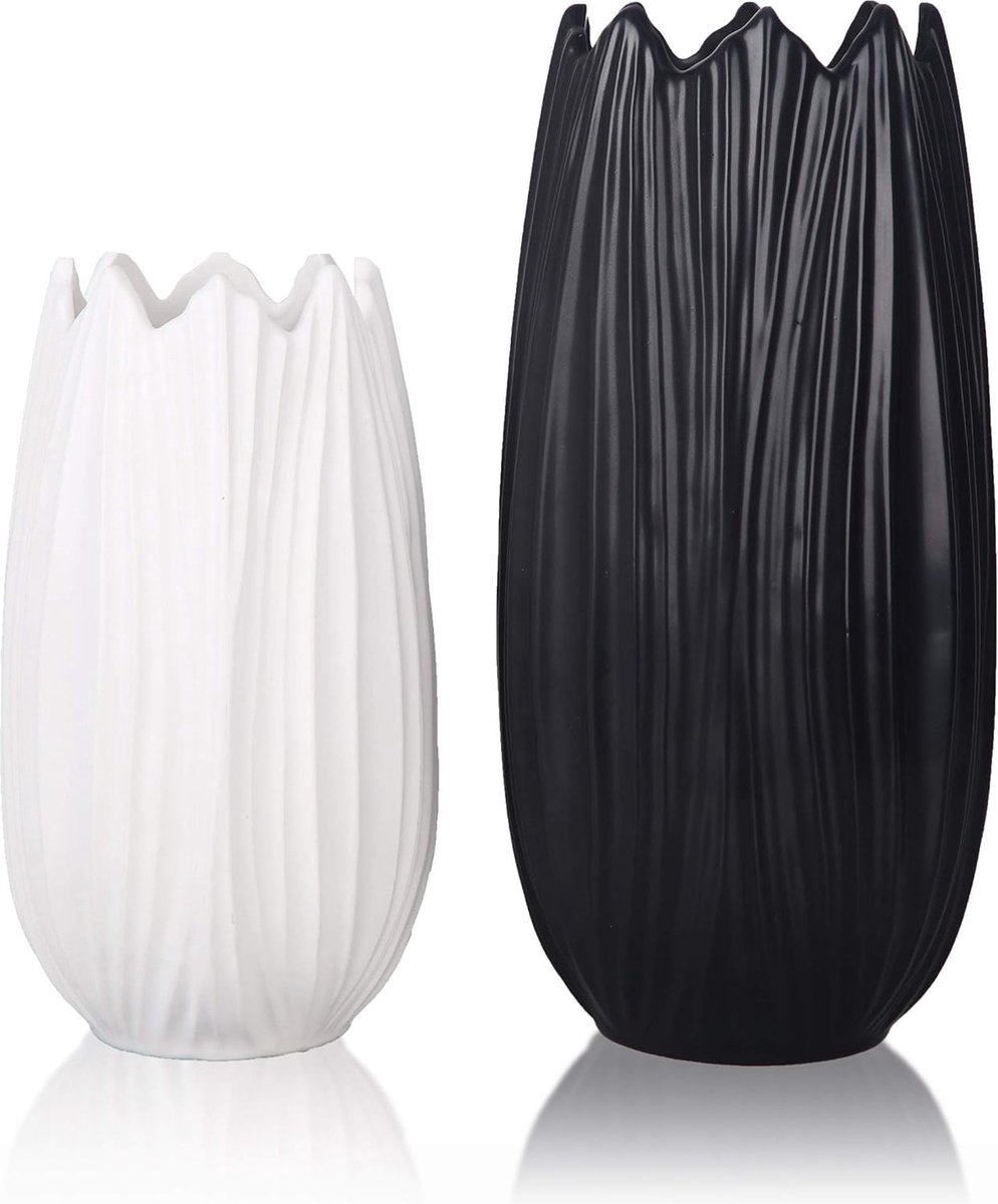 Keramische vazen ​​21 / 28cm Bloempot Set van 2 Kleine zwart-witte tafelvaas Moderne plantenpot Woonkamer Deco Tuin Woondecoratie Als geschenk