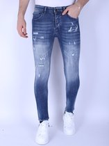 Heren Denim Jeans Slim Fit met Gebleekte Wassing - 1094 - Blauw