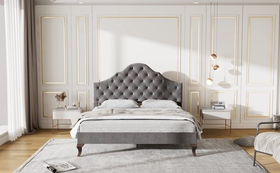 Lit double rembourré Merax - Lit pour 2 personnes avec tête de lit réglable - Grijs