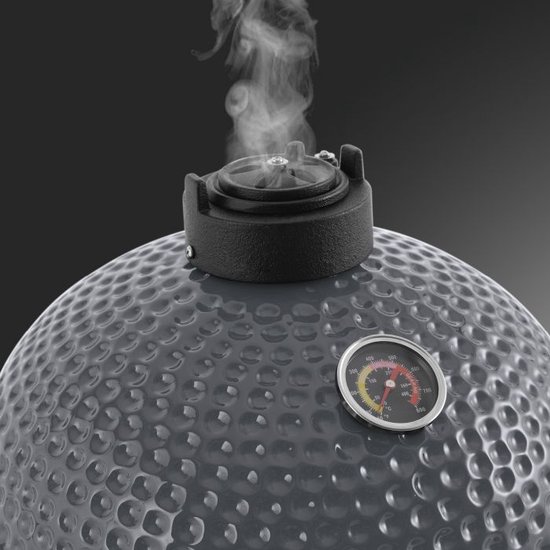 Landmann Kamado 16 inch Grijs Grilloppervlak ⌀ 35,5 cm - Met pizzasteen en Elevator - Met thermometer - Met onderstel en handgrepen - Dubbelwandig & geïsoleerd - BBQ Egg - Dekselthermometer - Kamado bbq - BBQ kamado - Tafelmodel van Landmann — afbeelding 3