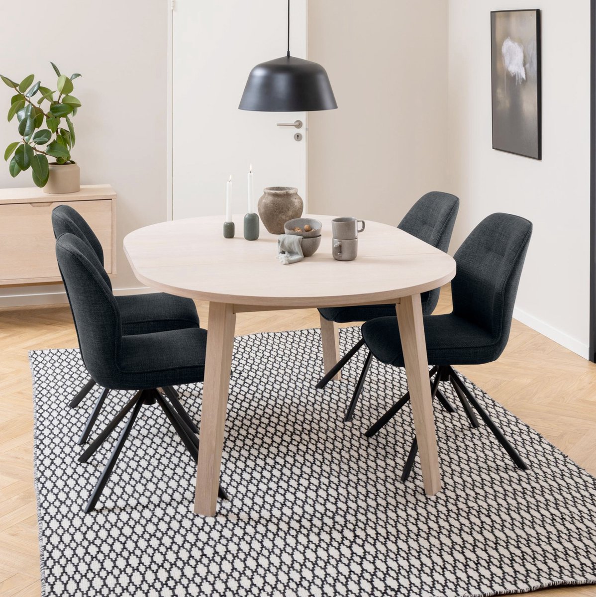 Table ronde extensible DUNA - 4 à 6 personnes - Décor chêne - L110