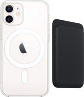 Apple Clear MagSafe Case met magnetic Wallet Card Holder voor iPhone 12 - iPhone beschermhoes case inclusief Magsafe Leren kaart houder wallet - Compatibel met iPhone 12 - Zwart