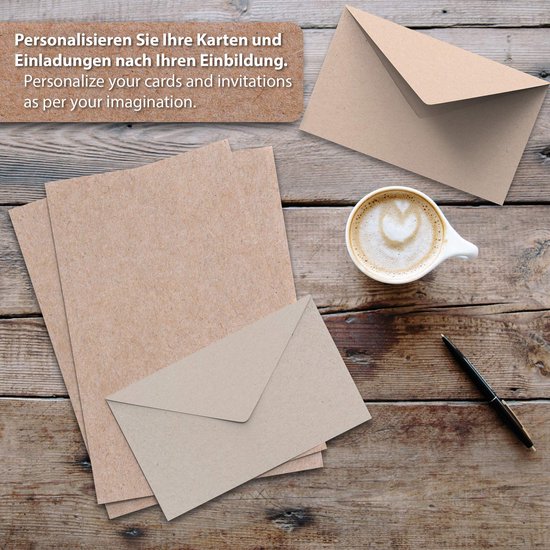 Kaartenset met enveloppen, 120 delen, dubbele kaarten, DIN A6, kraftpapier,...